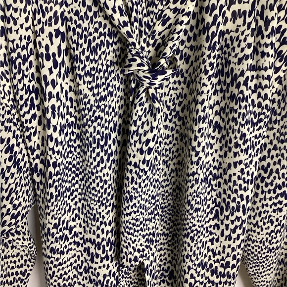 Vintage Tie-Neck Long Sleeve Midi Dress in Cream and Navy Spot 4P - Picture 4 of 15